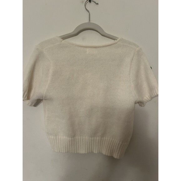 Luna Ivy 3 D Crocheted Cherry Short Sleeve Ivory Cropped Sweater Size Small - Picture 5 of 7